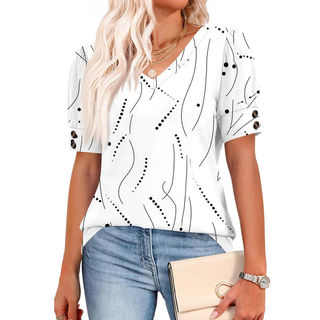 Womens Tops Short Sleeve Shirts Buttons V Neck Fashion Outfits Blouses Casual