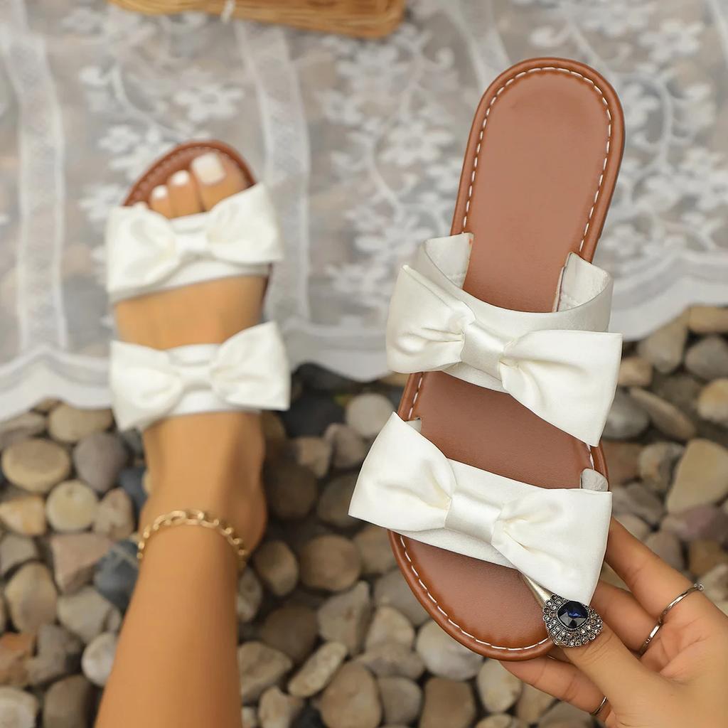 Mode Damen Schleife Flache Hausschuhe Modetrend Sommer Plateau Sandalen Slipper Schuhe Lässig Weich Leichtgewicht Mädchen Straße Strand Sandalen