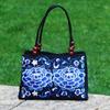1Pc Ethnic Style Double-sided Embroidered Handbag, Wooden Bead Accessories Double Zipper Portable Canvas Bag Portable Mobile Phone Wallet