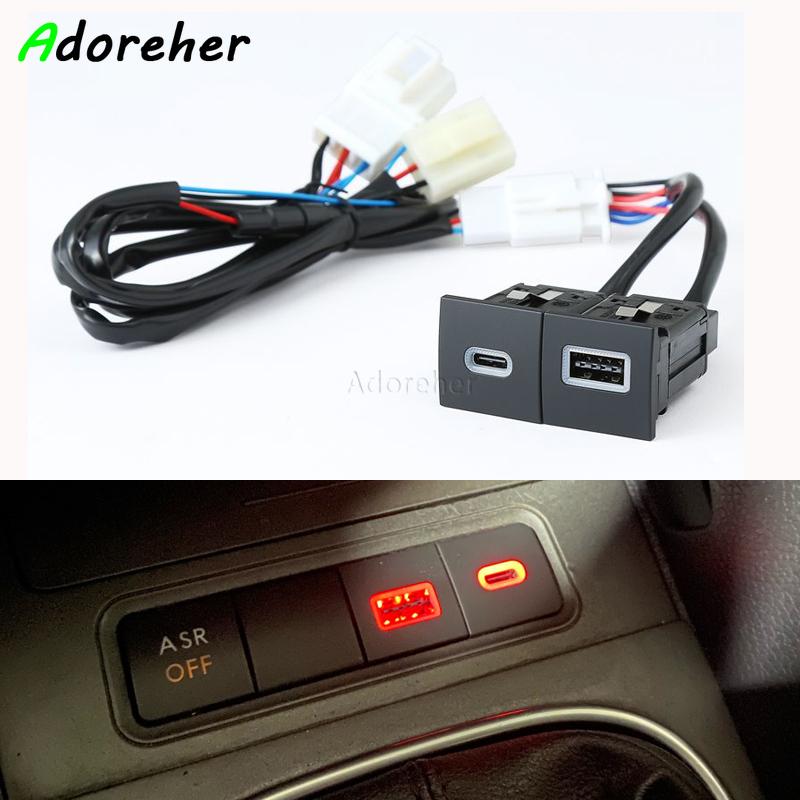 Quick Car Charger Socket 12V/24V USB Charging Outlet Power Adapter QC3.0 PD Type for VW Golf 6 Jetta 5 MK5 Scirocco 06-12