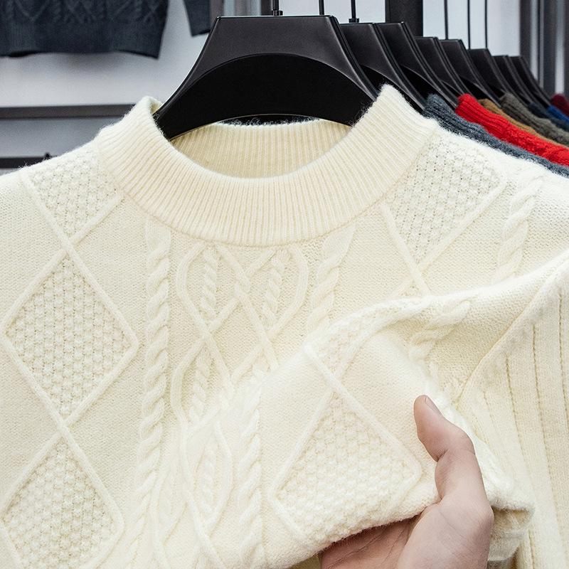 Men's Winter Jacquard Knit Sweater - Thick, Warm, Half-High Collar, Fashionable for All Ages