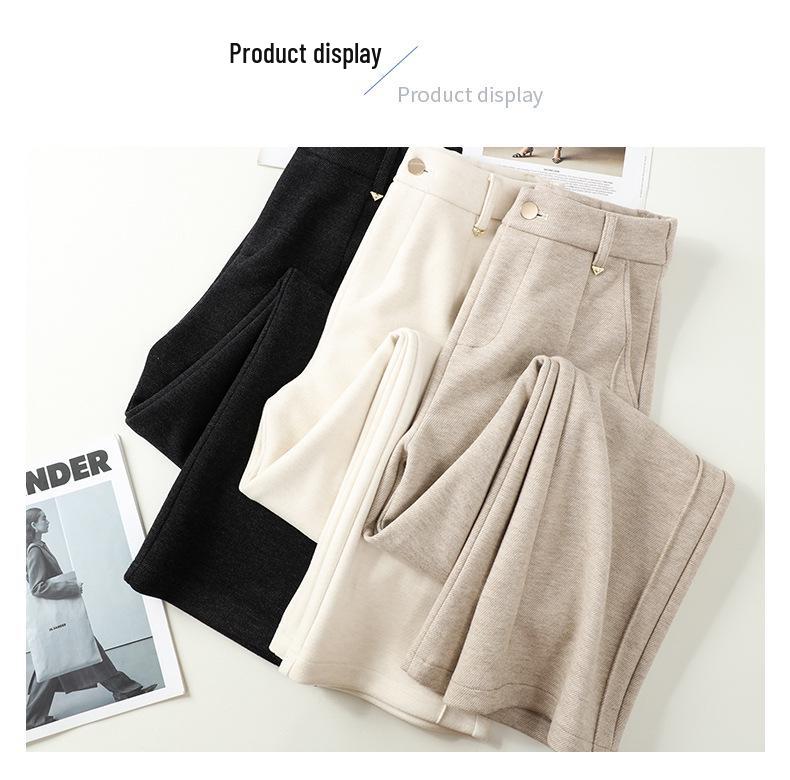 Oatmeal Wool Wide-Leg High-Waisted Slimming Pants for Autumn 2025