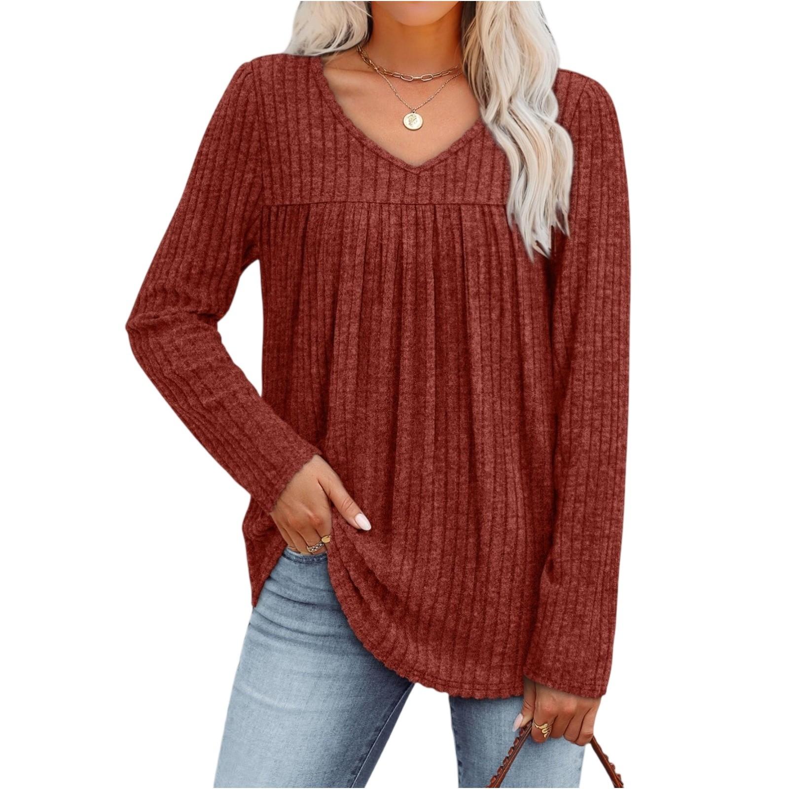 

Women s Fashionable Long-sleeved Pullover Solid-color Top XXL