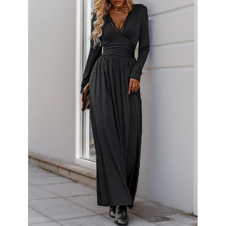 New Fashion Printed Daily Versatile Women'S Summer Loose And Casual Solid Color Cotton And Hemp Long Dress