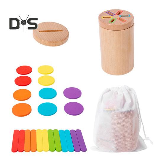 

1 набор деревянных игрушек для сортировки цветов, мелкая моторика, коробка для сопоставления цветов, развивающая красочная игра для мальчиков и девочек, сбрасывающая палочки и диски A