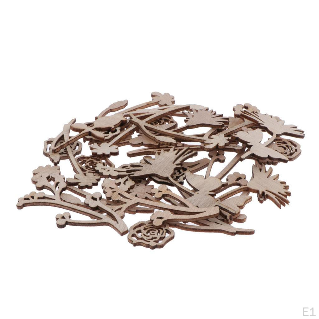 30pcs Wood Flower Applique DIY Craft Embellishments Rustic Home Adornments