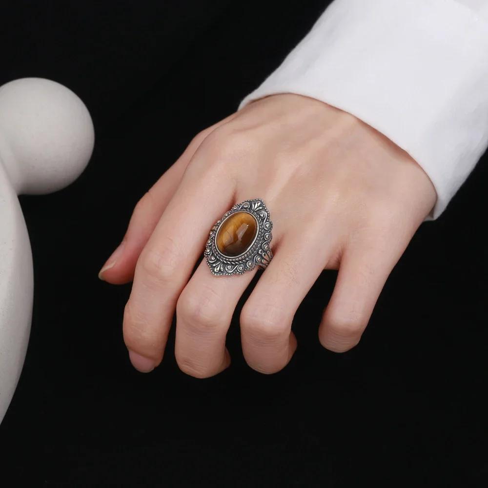 High Quality Natural Tiger Eye Rings S Silver  Ring for Women Gifts Vintage Fine Wedding Party Ring Wholesale