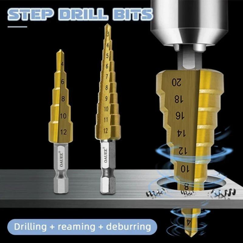 HSS Titanium-Coated Spiral Groove Step Drill Bit Or Straight Grooved Drill Bits 3-12 4-12 4-20 4-32 For Wood Metal Hole Cutter