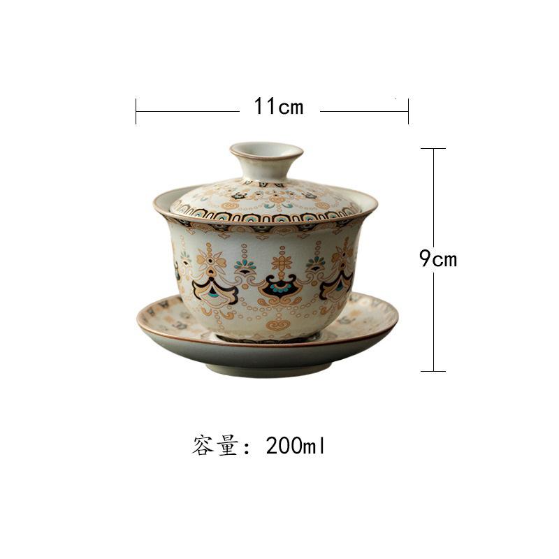 

200ml Beige Ru Kiln Gracked Glaze Dunhuang Gaiwan Traditional Tea Tureen Tea Bowl With Lid Kit Tea Brewing Cover Bowl Teaware
