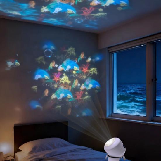 Rotating Projection Lamp Underwater Ocean Projector Light with Dynamic Rotation And Adjustable Brightness Multi-Angle Base Mood Light for Indoor