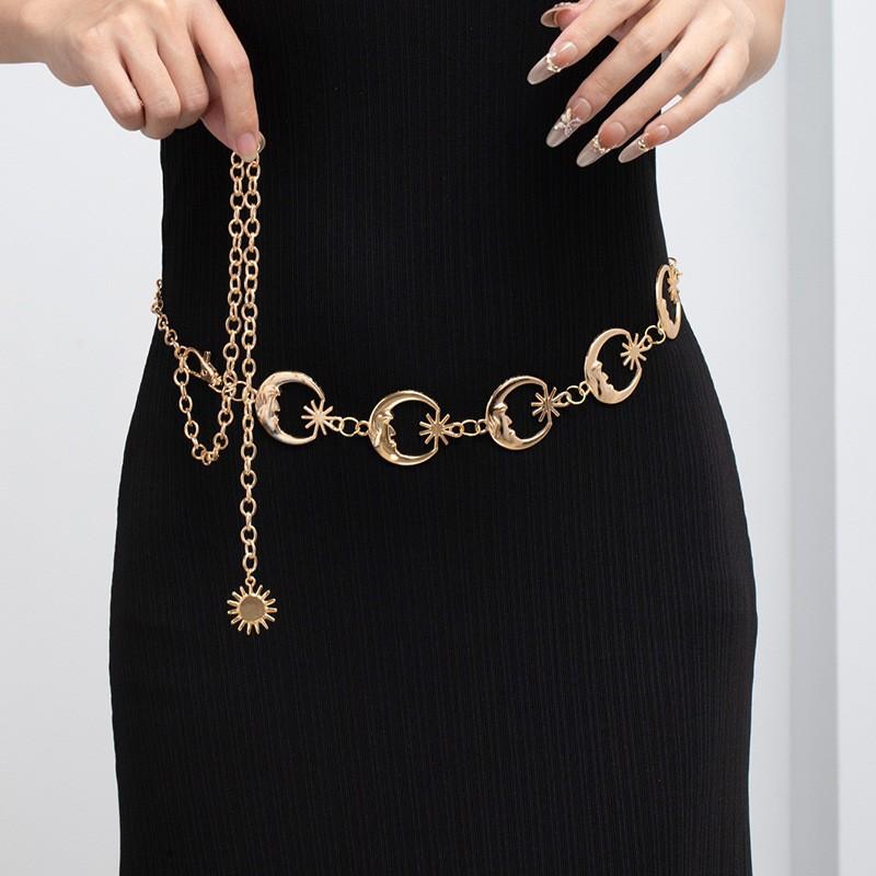 Atmospheric Metal Sunflower Tassel Waist Chain Women'S Adjustable Dress Waist Accessories Multi-Layer Premium Chain Belt