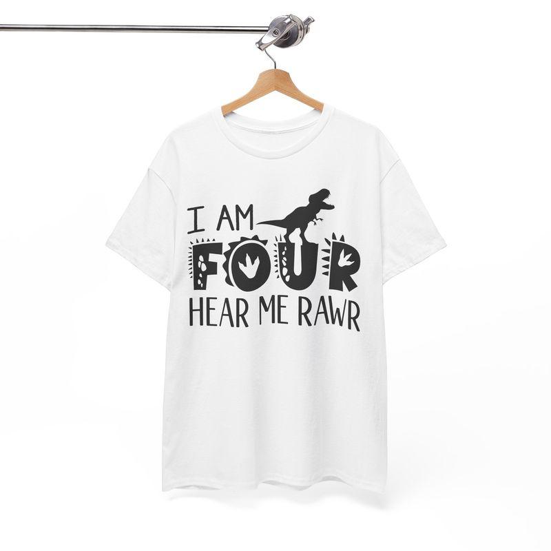 Dinosaur TShirt Unisexs Unisexs Tees Top I Am Four Hear Me Shirt TRex Jurassic Lover Shirt 2XL