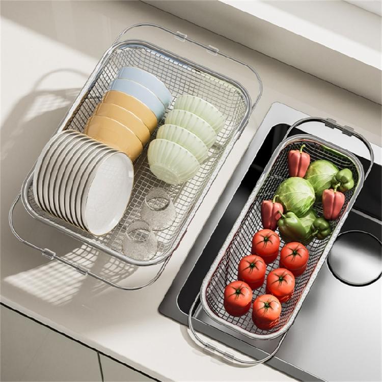 Expandable Stainless Steel Sink Dish Rack Foldable Drainer Basket Rustproof Kitchen Storage Solution