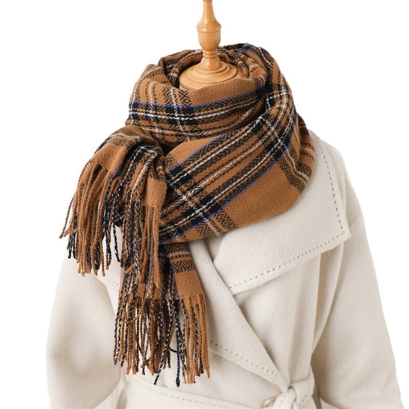 Vintage British Atmosphere Plaid Long Autumn And Winter Warm Scarf Women'S Shawl Versatile Commuter Fringed Imitation Cashmere Scarf