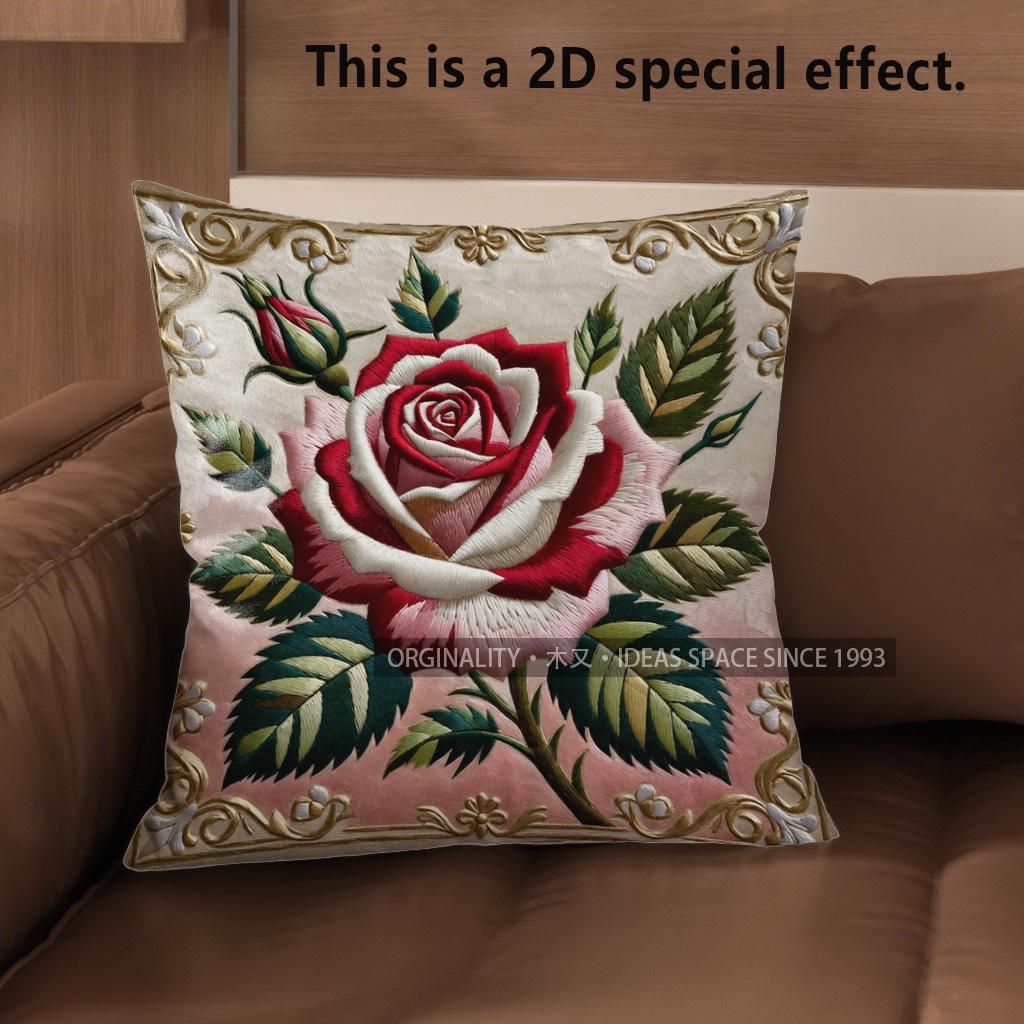 

2D Vintage Rose Embossed Floral Throw Pillow Covers Pattern Cushion Cover Suitable For Sofa Bedroom Car Pillow Cover 40x40cm