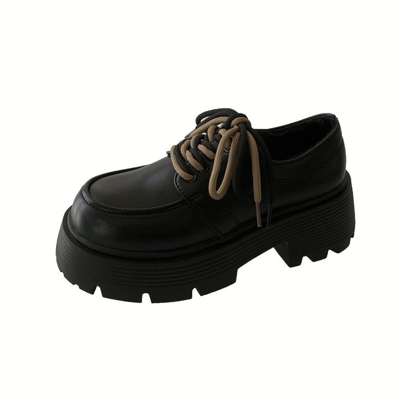 Black small man thick-soled heightening lace-up small leather shoes women's autumn 2025 new versatile retro British style