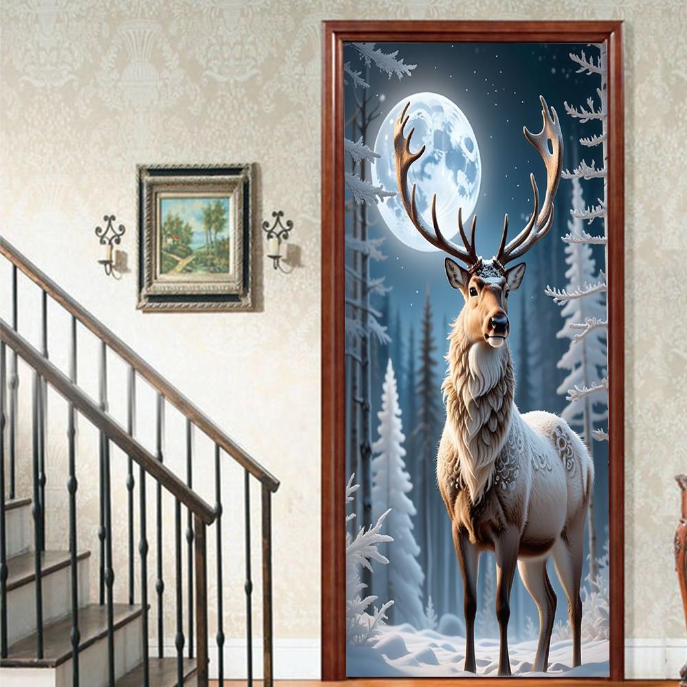 Christmas Santa Claus PVC Self-Adhesive Waterproof Door Sticker Modern Simulation Door Mural Wallpaper Living Room Study Home Decor Art Door Poster
