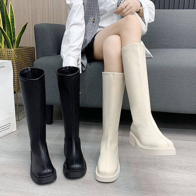 Size 35-44, Large Size Women's Shoes 41 Soft Leather Elastic Martin Boots Women's 42 Fashion Versatile Skinny Knight Long High Boots