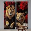 2 Panels Lion And Red Rose Printed Curta Polyester Drapes For Living Room Bedroom Window Treatment Home Decor