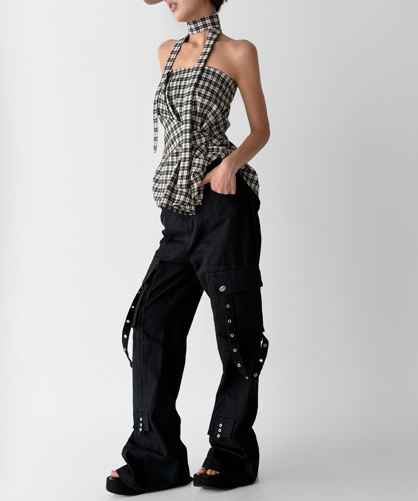 THE GREEN LAB Eyelet Strap Bootcut Cargo Pants [Black]