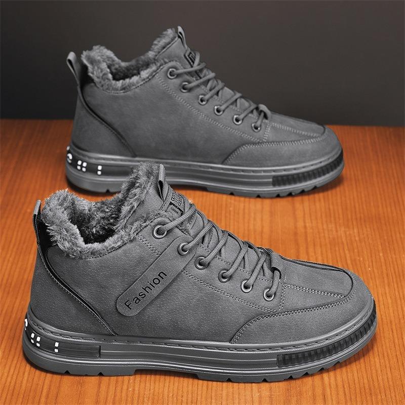 Men's Shoes Spring New Cold-proof and Warm High-top Cotton Shoes Trendy Versatile Wear-resistant Non-slip Thick-soled Labor Insurance Shoes Men
