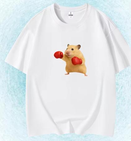 Hamster Weightlifting Cartoon Printed Tshirt Summer New Style And Unisexs Fashion Casual Loose Short Sleeve Tops