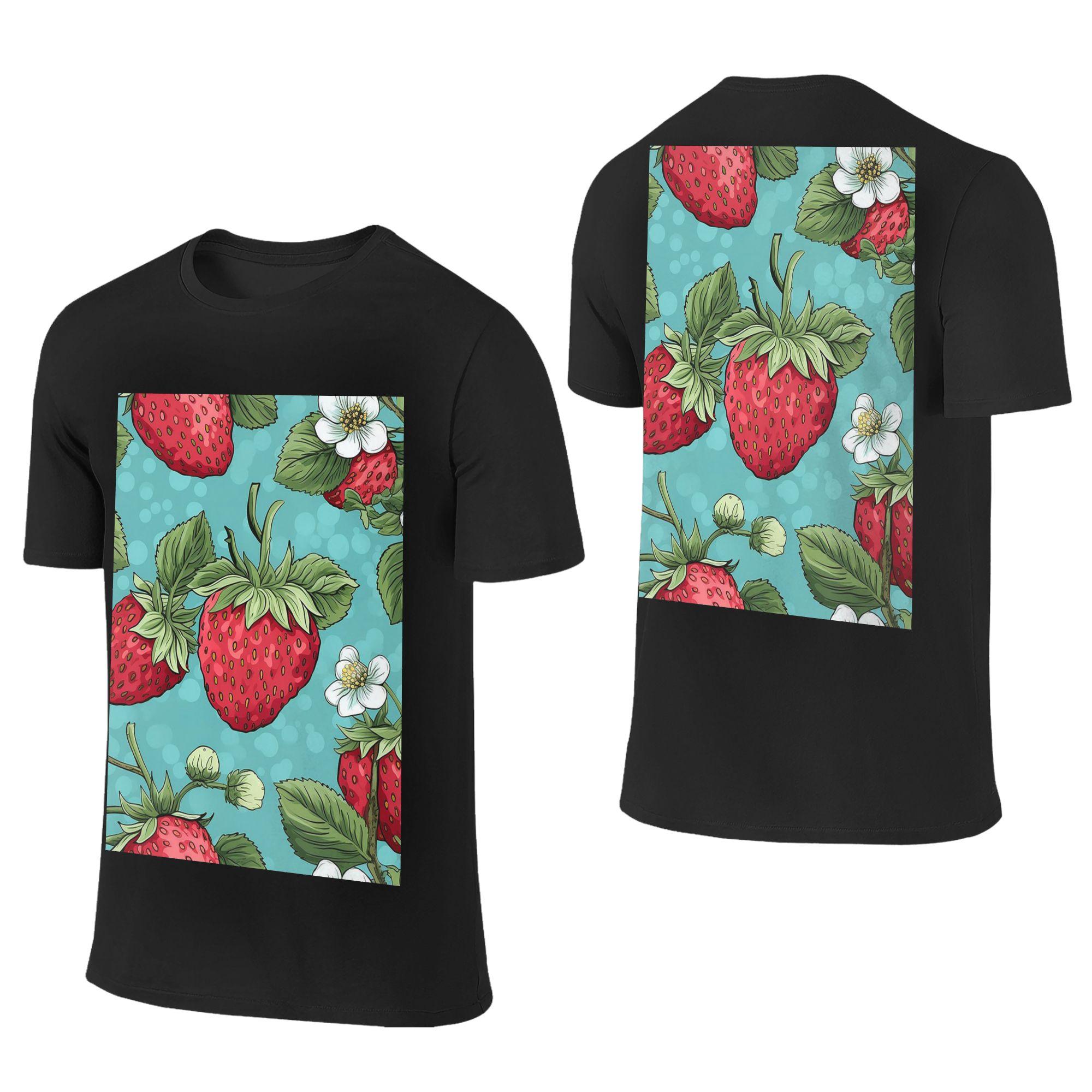

100% Cotton Beautiful Highly Stylized Strawberry with Flowers Pattern T-Shirt Men s Double Sided T Shirt Men Shirts Tops S-6XL S разноцветный