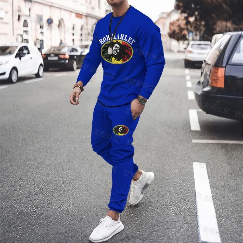 Reggae Sweatshirt Set Long Sleeve T-Shirt Casual Pants Sportswear Hip Hop Punk Street Men Oversized 2 Piece Set