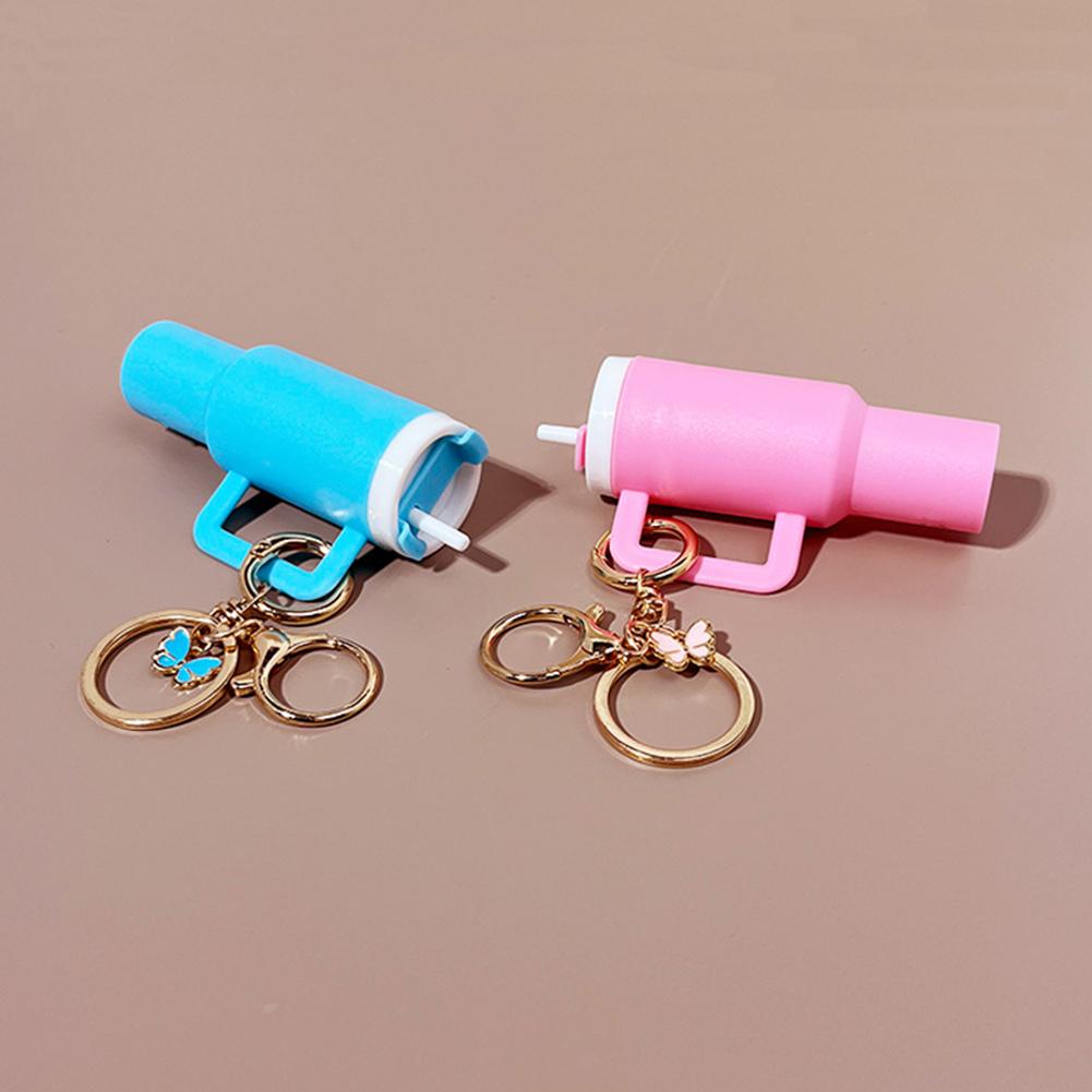 Mini Cup Keychain Butterfly Cute Tumbler Key Ring Chapstick Holder Keychain for Stanley Cup Accessories