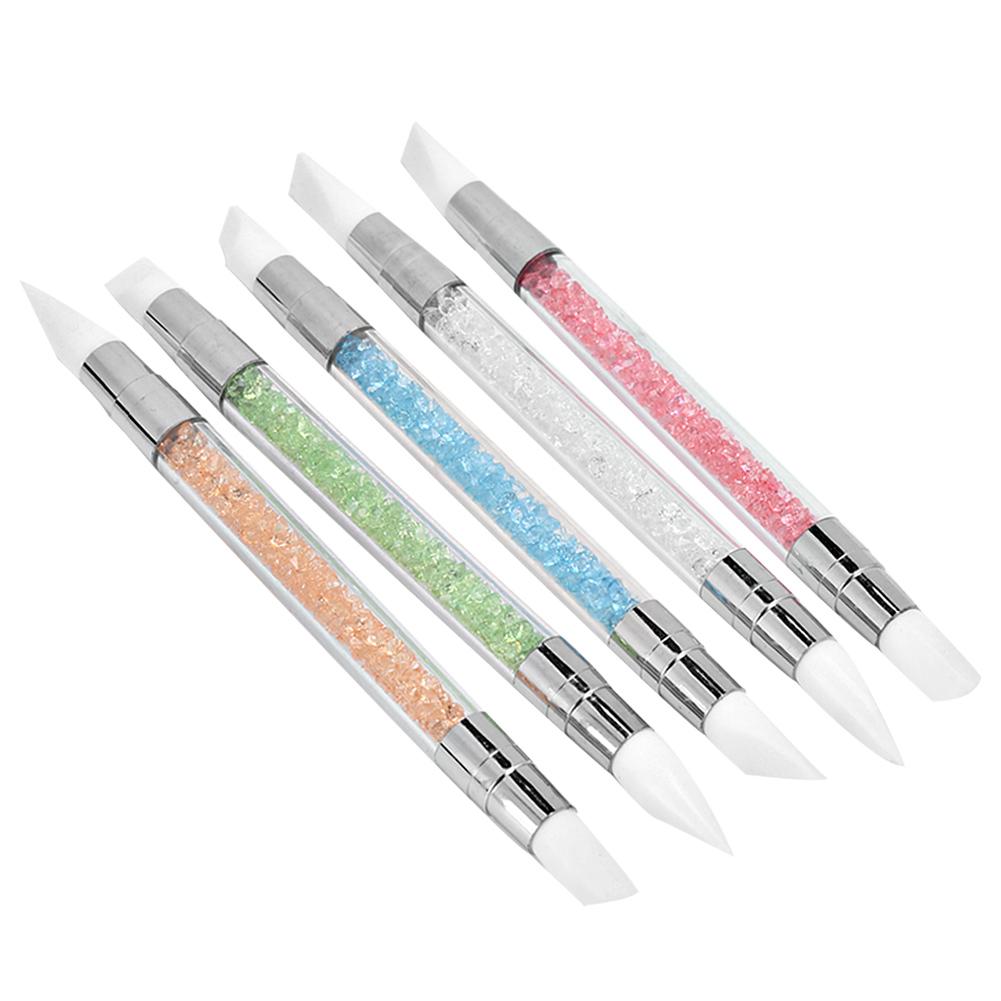5Pcs Nail Brush Silicone Pen Hollow Carving Embossing Pen Nail Art Accessories Soft