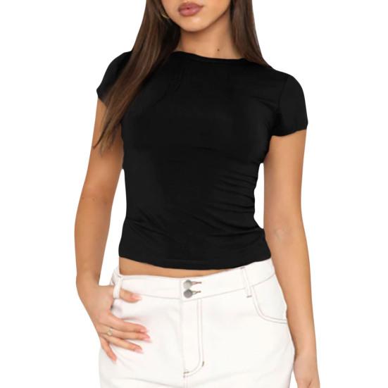 Damska koszulka z okrągłym dekoltem i krótkim rękawem, pulowerowe topy Slim Fit, jednokolorowy T-shirt Streetwear
