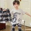 Boys Cotton Short Sleeve 3-Piece Pajama Set Sleepwear Kids Teens Cartoon Print Lightweight Home Wear