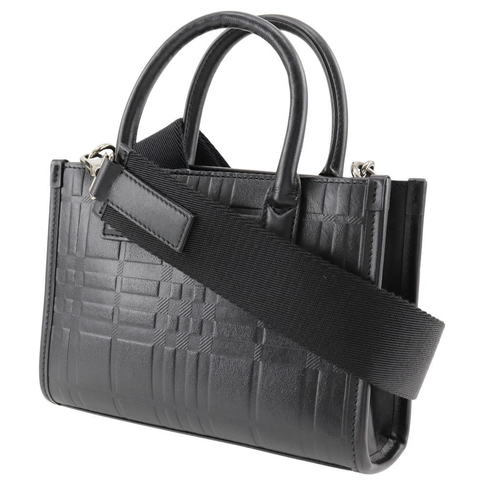 Burberry Geprägte Karo-Handtasche 2WAY-Umhängetasche schwarz Kalbsleder Damen Gebraucht