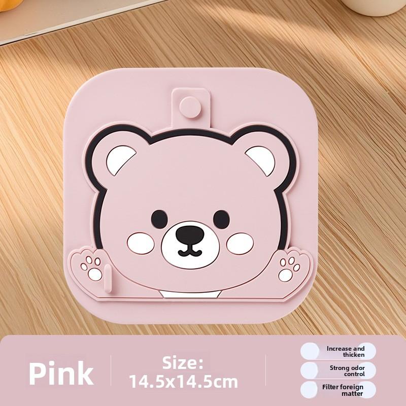 

Bear Style Two-in-one Floor Drain Cover, Toilet Anti-small Flying Insects, Anti-cockroach, Filter Screen, Anti-odor, Silicone Pad, Floor Drain Sticker розовый