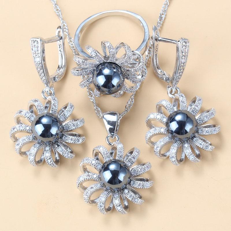 Sunflower Jewelry Bridal Sets Natural Freshwater Pearls Earrings/Necklace And Ring For Women Wedding Gift