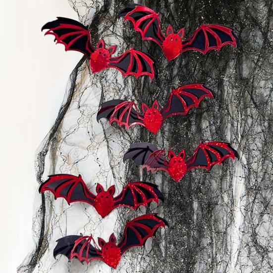 12 Pcs Halloween Bat Wall Sticker Decorations Large Hollow Out Bats Wall Decals for Wall Glass Mirror Living Room Decor
