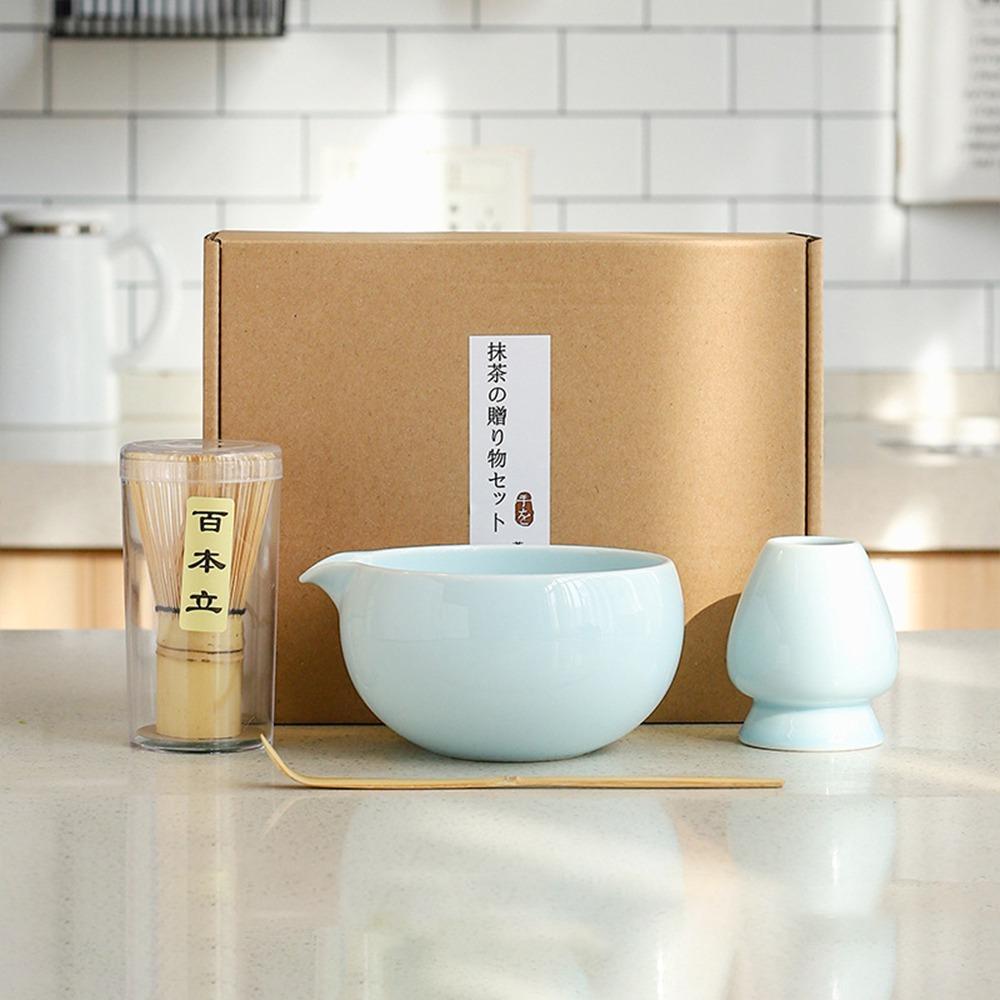 4PCS New Bamboo Ceramic Japanese Matcha Tea Set Reusable Safe Matcha Whisk Food Grade Green Tea Whisk