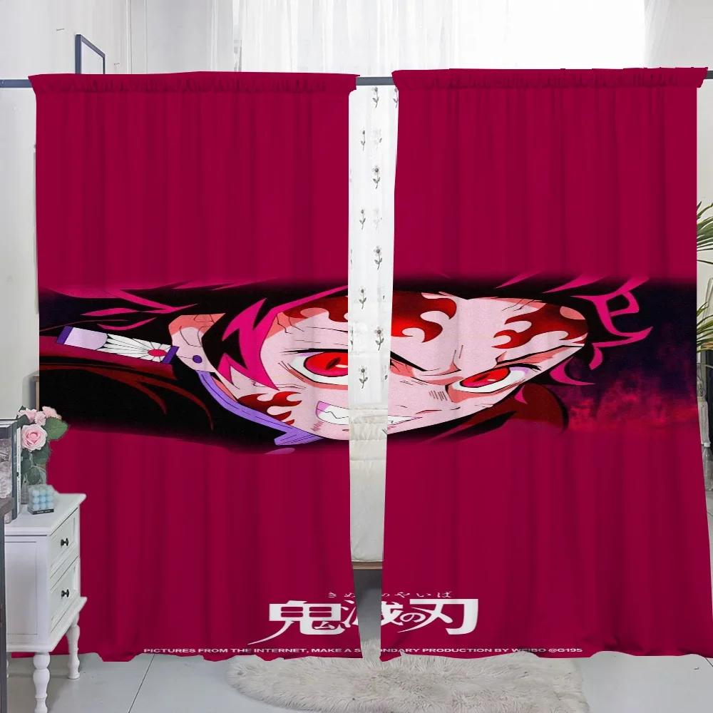 Window Kitchen Curtains for Living Room 2 Pieces Blackout Curtains Door Curtain D-demon S-slayer Bedroom Decoration Partition