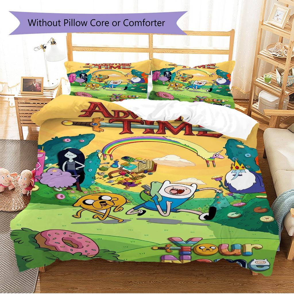 Name Custom Adventure-Time Pattern Bedding Set Quilt Cover Pillowcase Home Decor Gift (1 * duvet cover + 2 * pillowcase, without core)