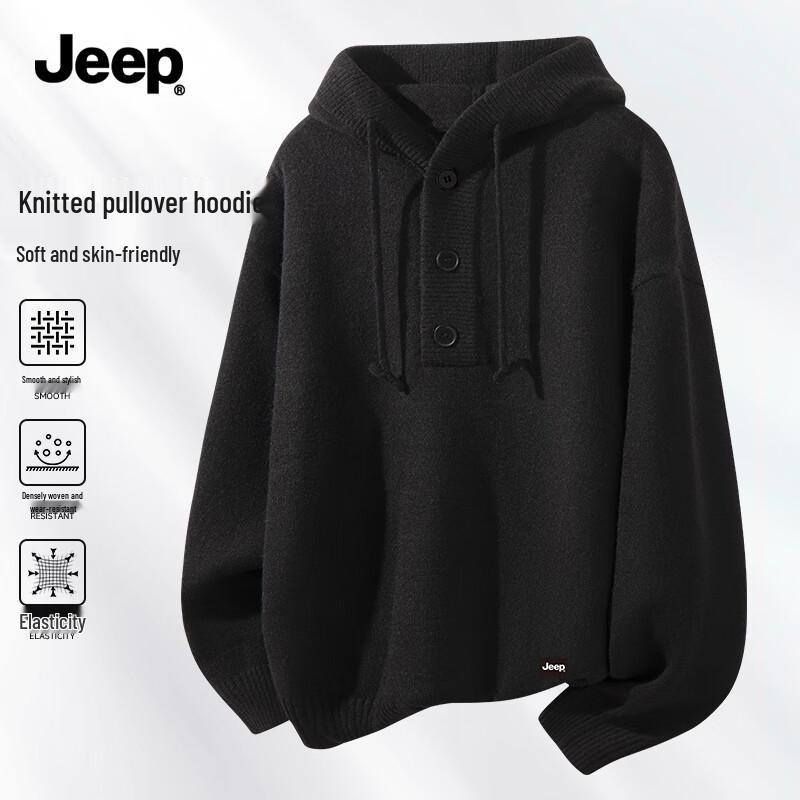 JEEP Men s Drop-Shoulder Hooded Knit Sweater M