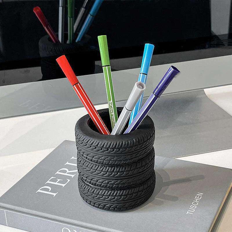 Tire Shaped Pen Holder Fun Desktop Stationery Organizer Space Saving Desk Storage for Home Office School Desk Decoration