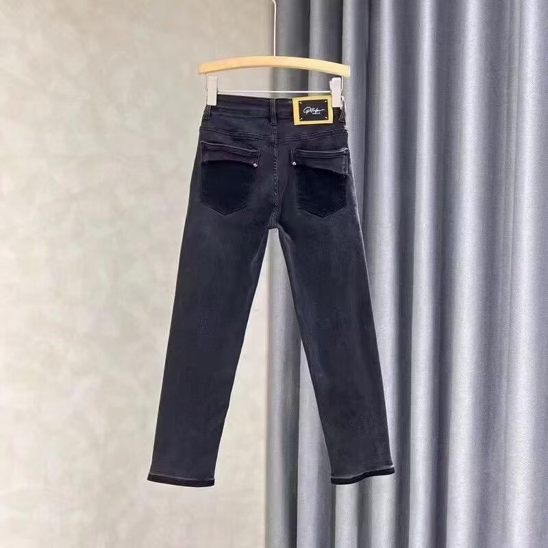 

Женские тяжелые черные джинсы прямого кроя - Весенний тренд, микроклеш, универсальные повседневные брюки Small темно-серого