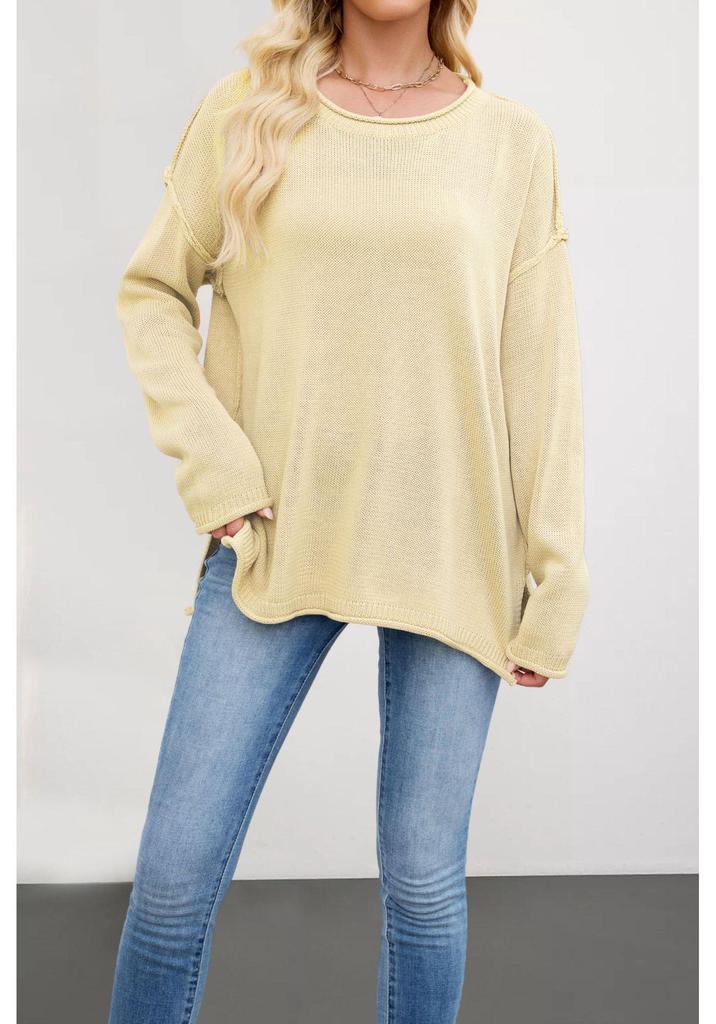 2026 European & American Women's Solid Color Knit Pullover - Autumn/Winter Loose Fit, Round Neck Sweater.