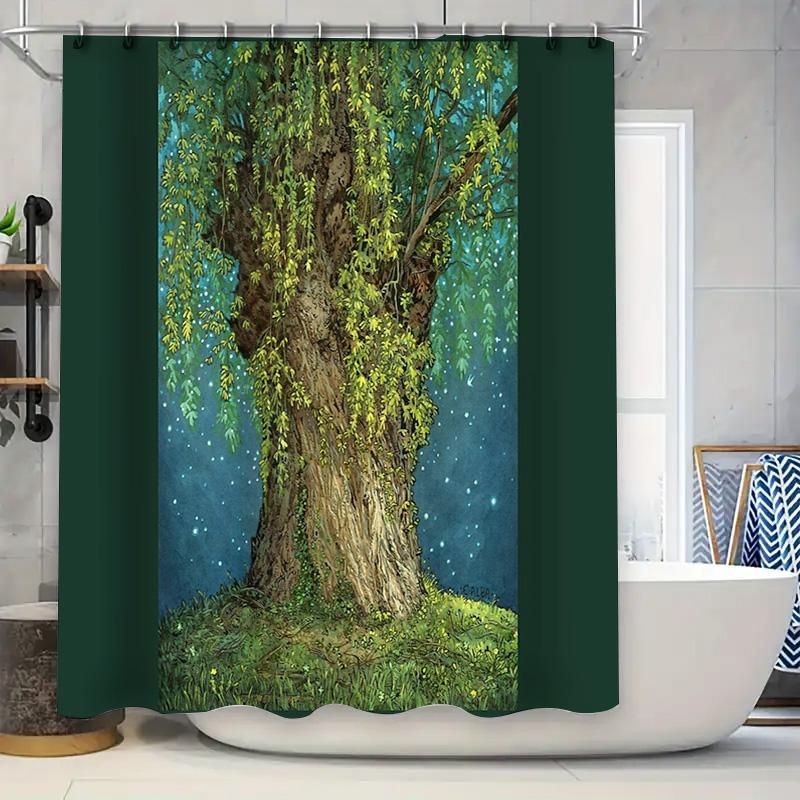 

Forest Nature Tree Shower Curtain Woodland Wildlife Backdrop Botanical Fern Greenery Bathroom Decor Vintage Rustic Home Decor 90x180cm