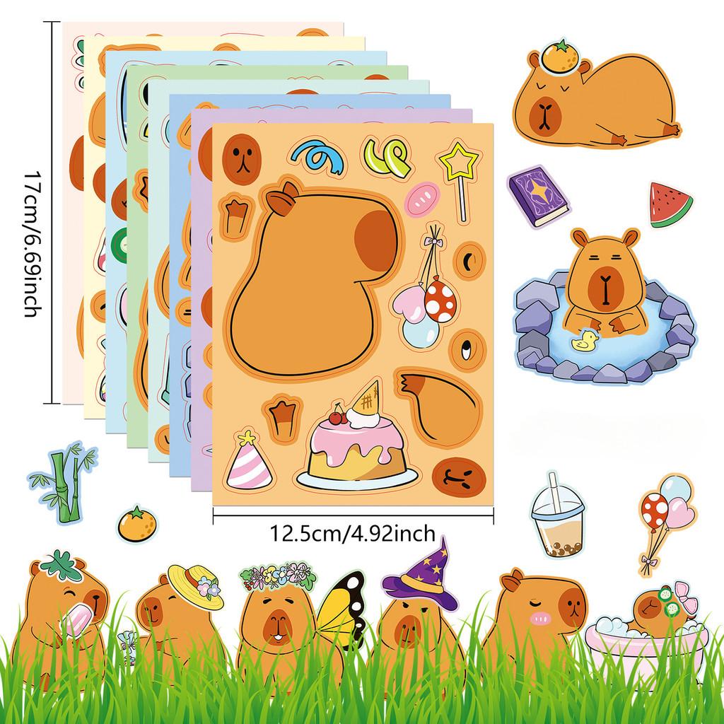 8PCS Capybara Puzzle Stickers for Children DIY Capybara Cartoon Animal Puzzle Parent-child Interaction Make A Face Stickers