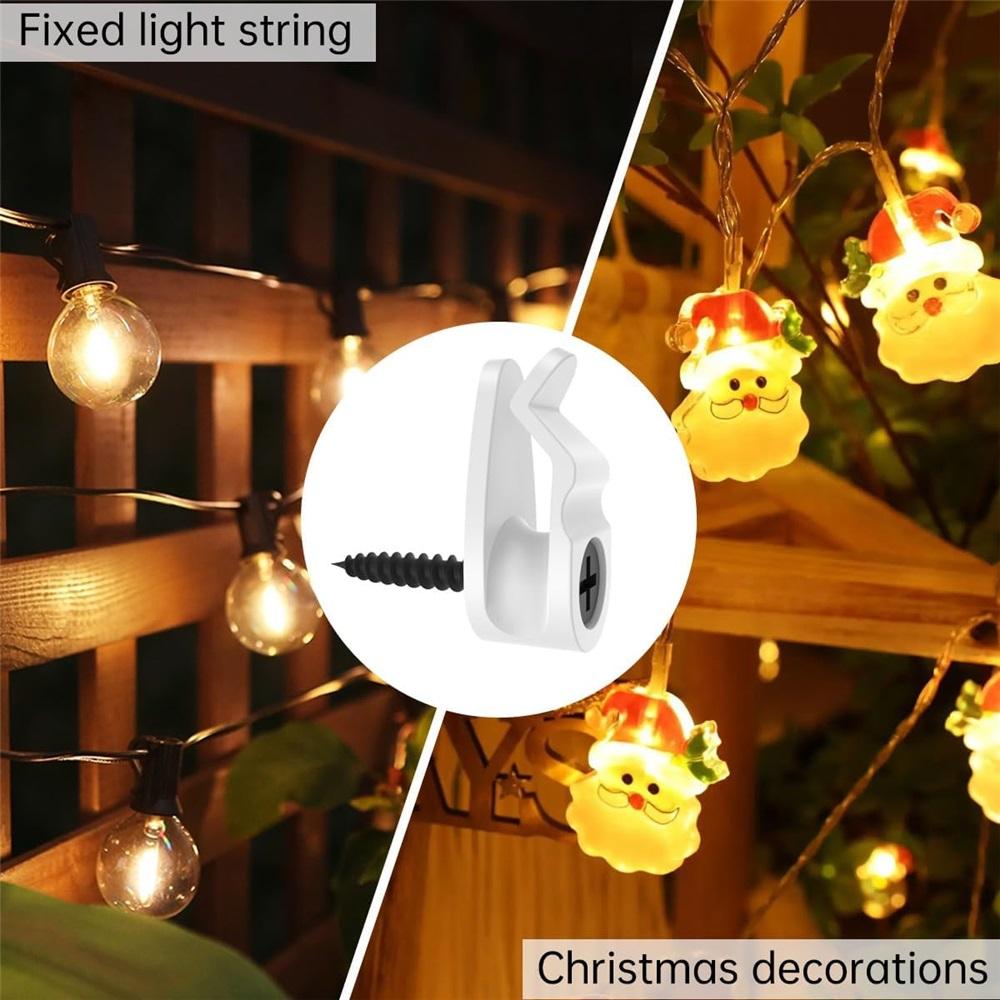 100-Pack String Light Hooks With Screws – White/Black Screw Hooks For Christmas Lights, Fairy Lights – Indoor/Outdoor, 10 Lbs Capacity
