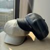 New Octagonal Hat for Women Fashionable and Warm in Autumn and Winter Korean Style Versatile Retro Black Leather Newsboy Hat Trend