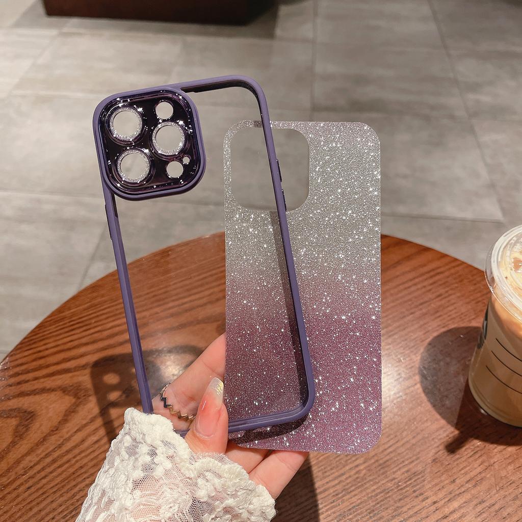 2023 For Iphone 14 13 12 11 Pro Max Gradual Glitter Phone Cases Lens Protective Shockproof Cover Luxury Bling Clear Case