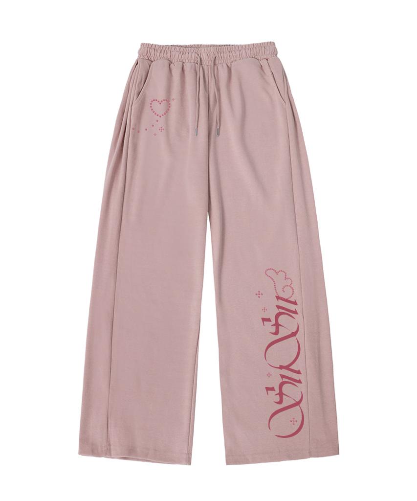 PAGESIISII Sisi Angel Stone Print Side Pleat Wide Sweatpants Light Pink