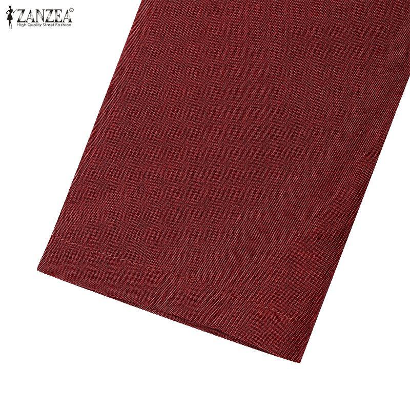 ZANZEA Women Casual Round Neck Long Sleeve A-Line Dress
